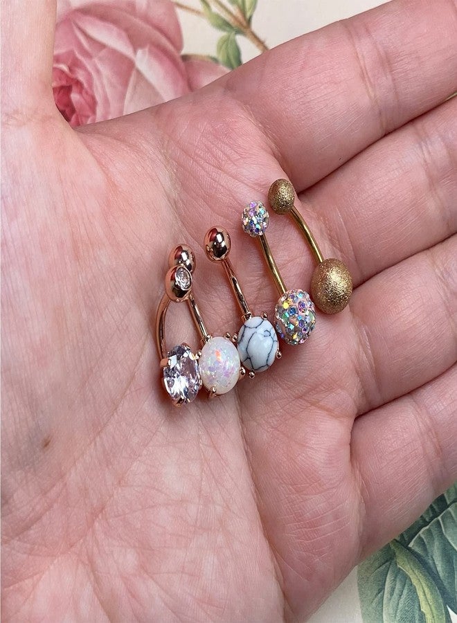 JFORYOU 5 Pcs Belly Button Rings Stainless Steel for Women Navel Rings 5 Style 14G Navel piercing Rose Gold Color Body Piercing Jewelry - Image 2